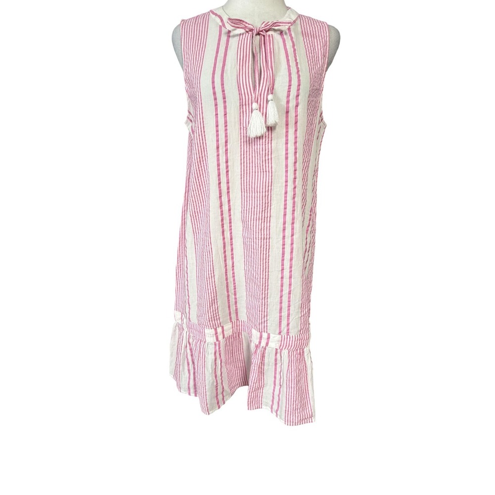 Vineyard Vines Swim Cover Up Womens S Pink Stripe Tassel Seersucker
